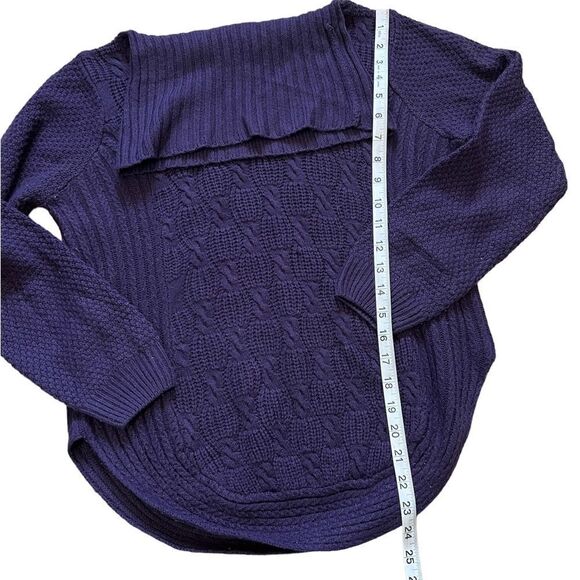ALIA Petite Purple Cable Knit Cowl Neck Long Sleeve Scoop Bottom Sweater SP - Picture 4 of 8